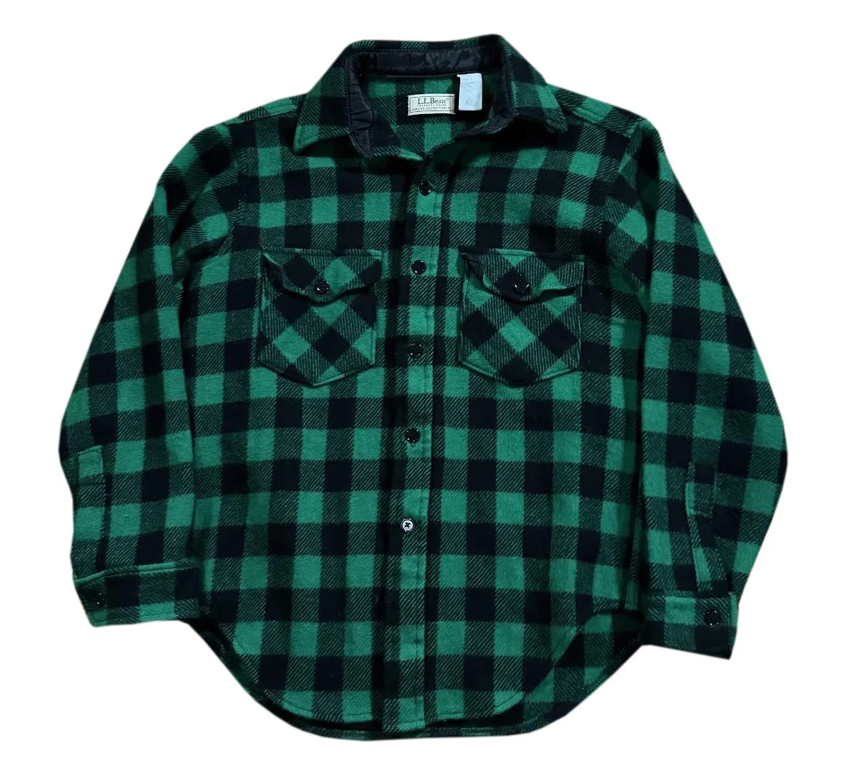 美品 GREENCLOTHING WOOL FLANNEL SHIRTS Women's Vintage LL Bean Wool Green / Black Flannel Button